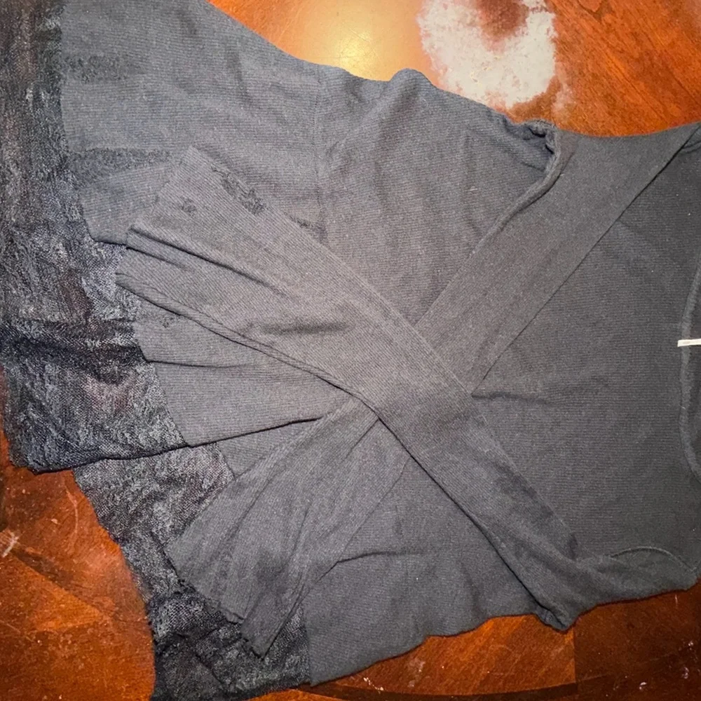Free People Dark Gray Lace Long Sleeve Top - Picture 1 of 11